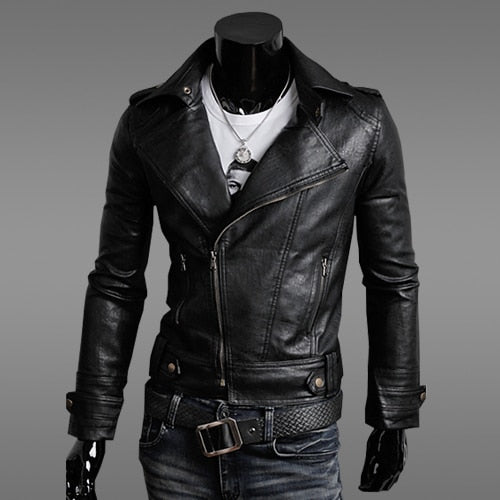 Men's Fashion Motorcycle Leather Jacket Spring and Autumn New Solid Color Black Brown Men's Collar Leather Slim Men 2XL