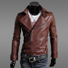 Load image into Gallery viewer, Men's Fashion Motorcycle Leather Jacket Spring and Autumn New Solid Color Black Brown Men's Collar Leather Slim Men 2XL
