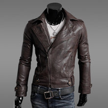 Load image into Gallery viewer, Men's Fashion Motorcycle Leather Jacket Spring and Autumn New Solid Color Black Brown Men's Collar Leather Slim Men 2XL