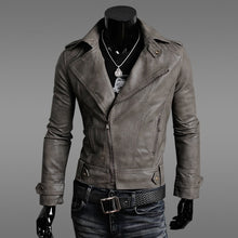 Load image into Gallery viewer, Men's Fashion Motorcycle Leather Jacket Spring and Autumn New Solid Color Black Brown Men's Collar Leather Slim Men 2XL