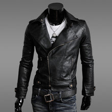 Load image into Gallery viewer, Men's Fashion Motorcycle Leather Jacket Spring and Autumn New Solid Color Black Brown Men's Collar Leather Slim Men 2XL